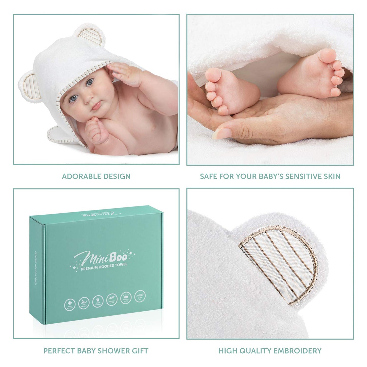 Miniboo Baby Hooded Towel - Ultra-Soft And Absorbent Rayon From Bamboo Baby Towels For Newborn To Toddlers - Hypoallergenic Baby