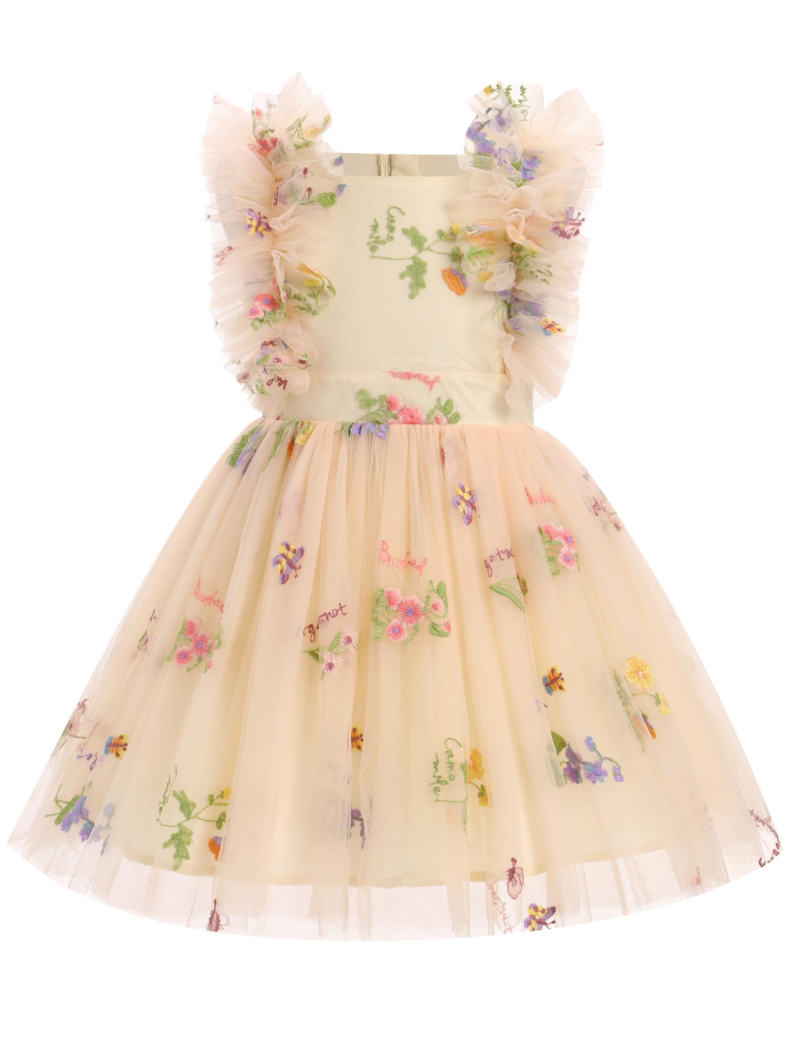Ibtom Castle Flower Girl Dress Toddler Baby Girls Birthday Party Floral Embroidered Tulle Dress Wedding Pageant Dress Easter Boh