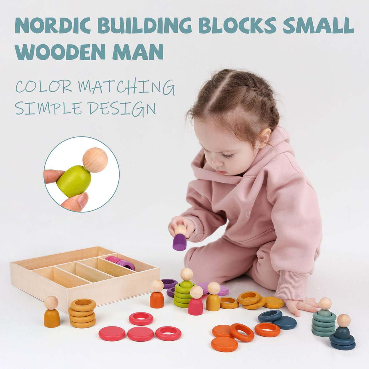 Montessori Toys Wooden Color Sorting Stacking Rings Toy Rainbow Wooden ...