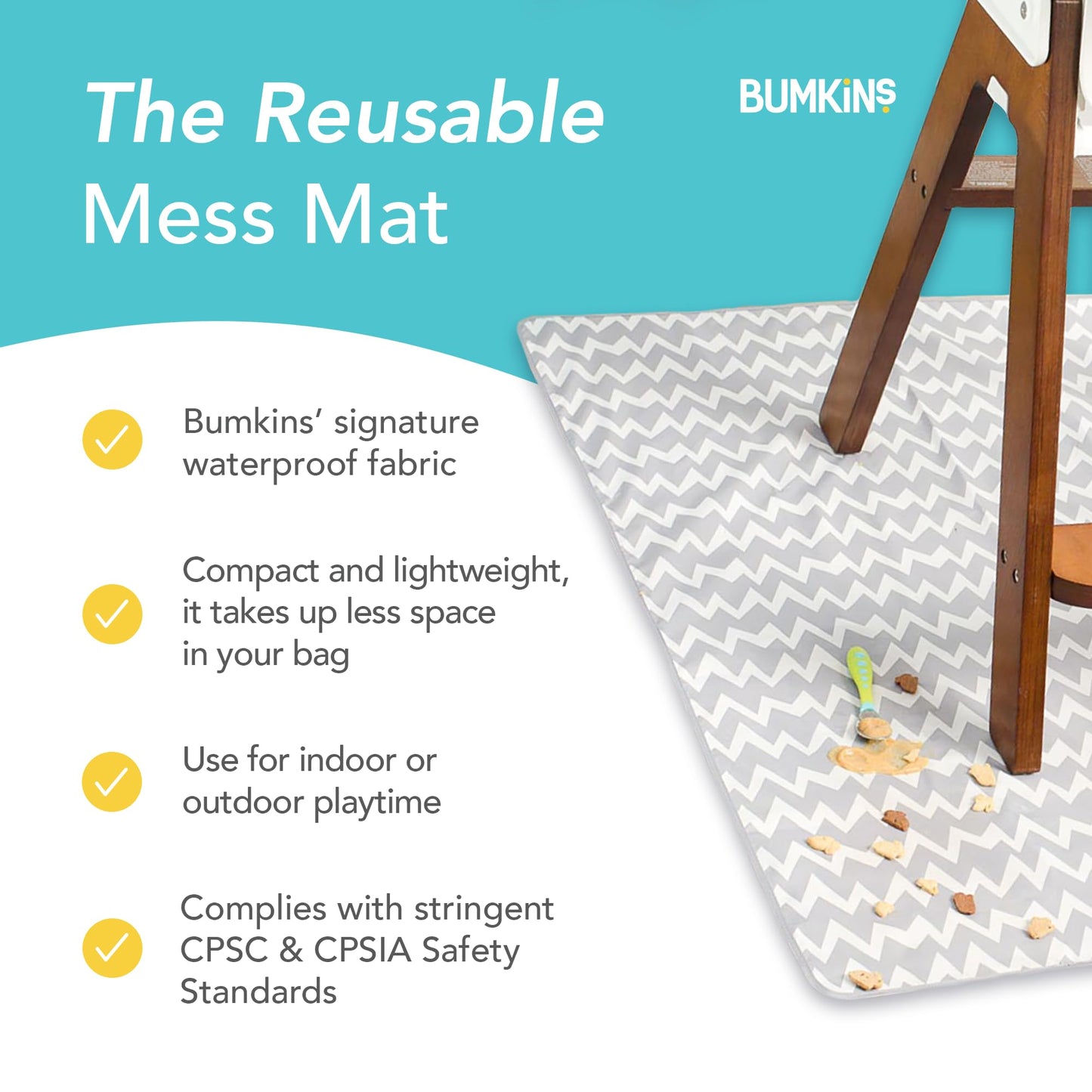 Bumkins Baby Splat Mat For Under High Chair, Babies Toddlers Eating Mess Mat, Waterproof Reusable Cloth For Arts And Crafts, Pla