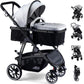 Baby Stroller, 2-in-1 Reversible ToddlerSeat with Lie-Flat Mode, Foldable Infant Stroller with Canopy, One Button Brake, Adjusta