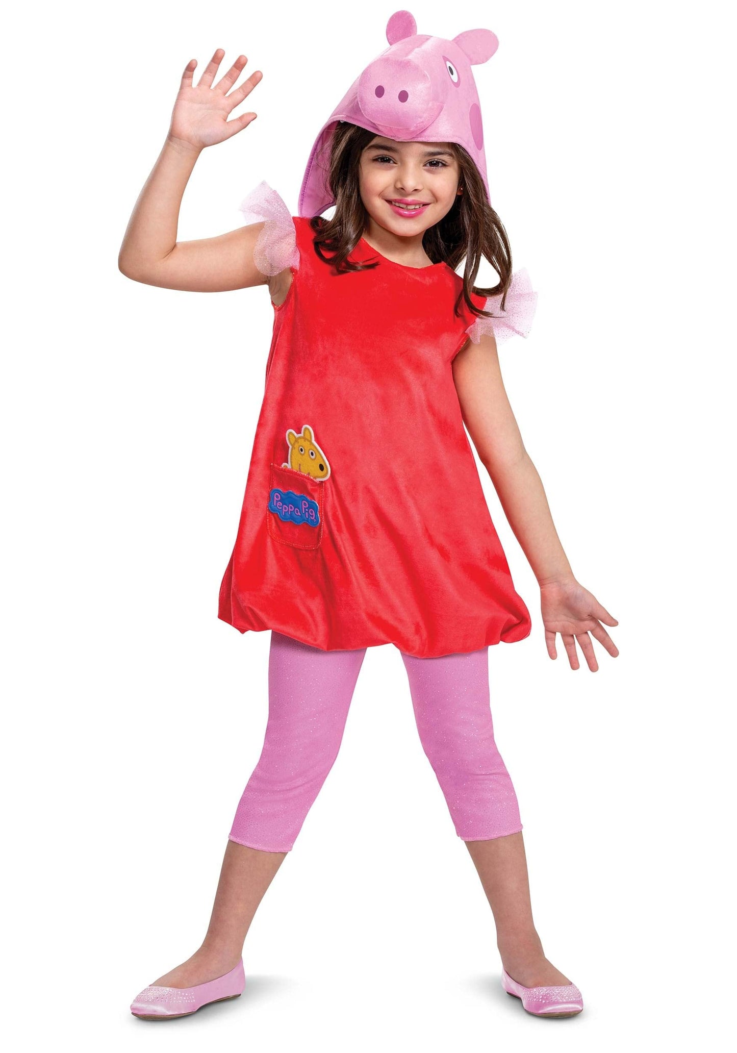 Disguise Peppa Pig Costume for Girls, Deluxe Official Nick Jr Character Jumpsuit Dress and Laplander Peppa Hat, Toddler Size Sma
