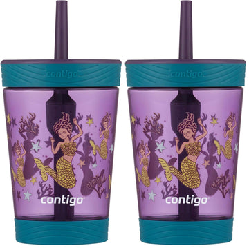 Contigo Kids Spill-Proof Tumbler with Straw, 14oz., Eggplant with Mermaid (Pack of 2)