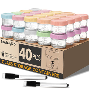 Rowinsydd 40 Pack Glass Baby Food Storage Containers, 4 Oz Leakproof Baby Food Jars With Lids, Small Glass Food Containers For I