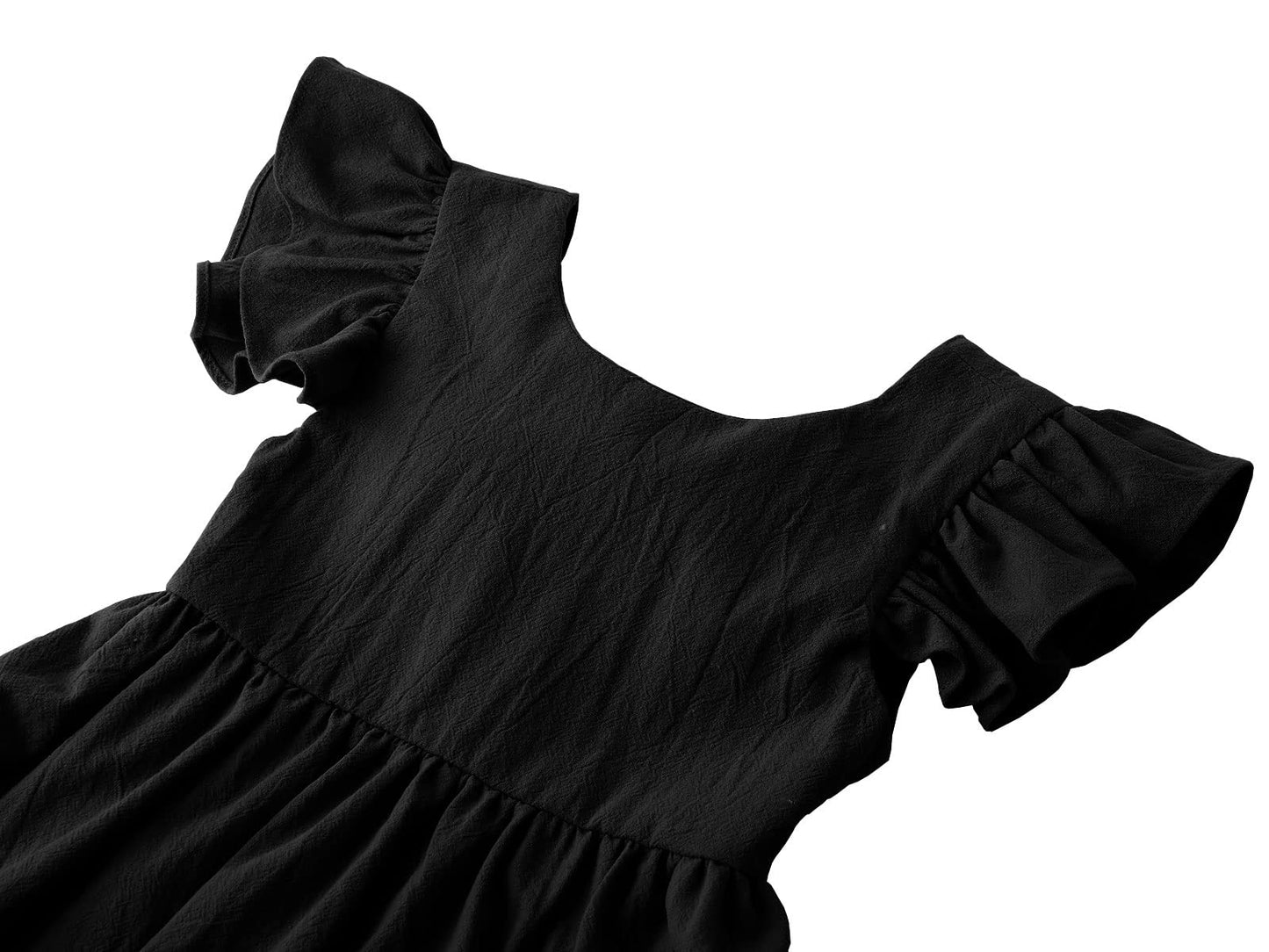 Dutebare Toddler Girls Dress Cotton Linen Ruffle Halter Sleeveless Kids Casual Summer Beach Party Dresses Black 110