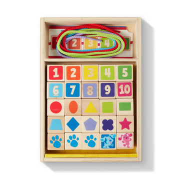 Melissa & Doug Blues Clues & You! Wooden Lacing Beads - 25 Beads, 4 Cords - FSC Certified