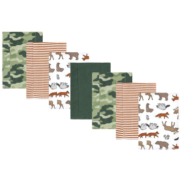 Hudson Baby Unisex Baby Cotton Flannel Burp Cloths, Animal Adventure 7 Pack, One Size