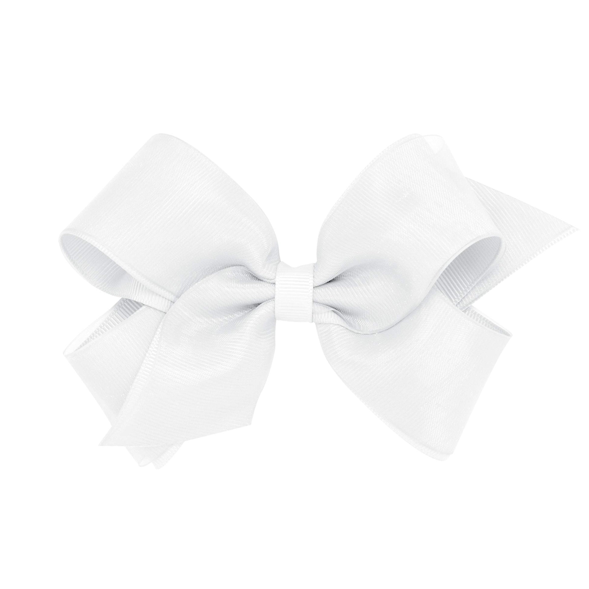 Wee Ones Girls Grosgrain Hair Bows with Organza Overlay on a WeeStay Clip, Medium, White
