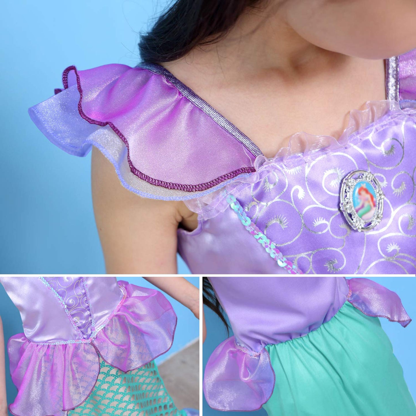 Cmiko Princess Ariel Costume Little Girls Mermaid Dress Up Clothes Purple Fancy Outfit With Tiara Wand Mace Gloves Accessories S