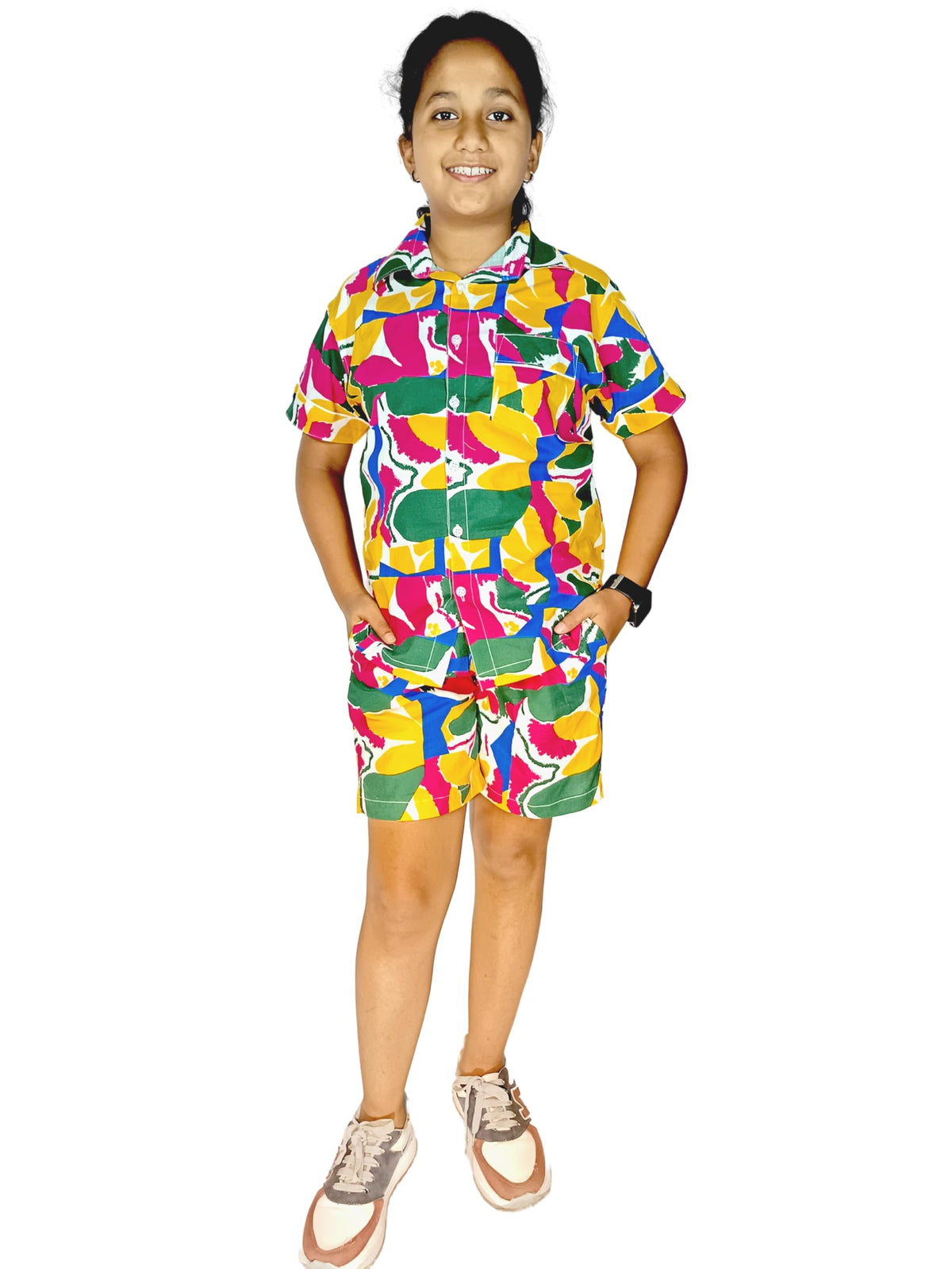 Shopmozo Night Suit Set for Girls Pure Cotton Half Shirt & Matching Shorts | Soft Breathable Sleepwear for All Seasons | Soft, B