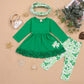 Toddler Baby Girls St. Patricks Day Outfits Ruffle Long Sleeve Top Dress +Shamrock Print Pants+Scarf 3Pcs Clothes (Green,6-12 Mo