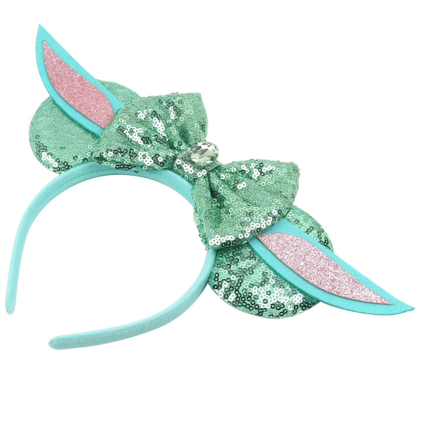 Bianbaistar Yodaears Headband Mouse Ears Headband For Women Velvet Hair Bow Headwear For Girls&Boys - Sparkle Sequins Mouse Hair