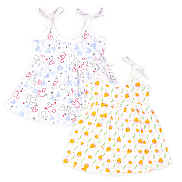 Kidbea Extra Soft Muslin Fabric Baby Girls Frock | Rainbow, Tiger, Mickey And Butterfly Print With Size 69 Months | Pack Of 4