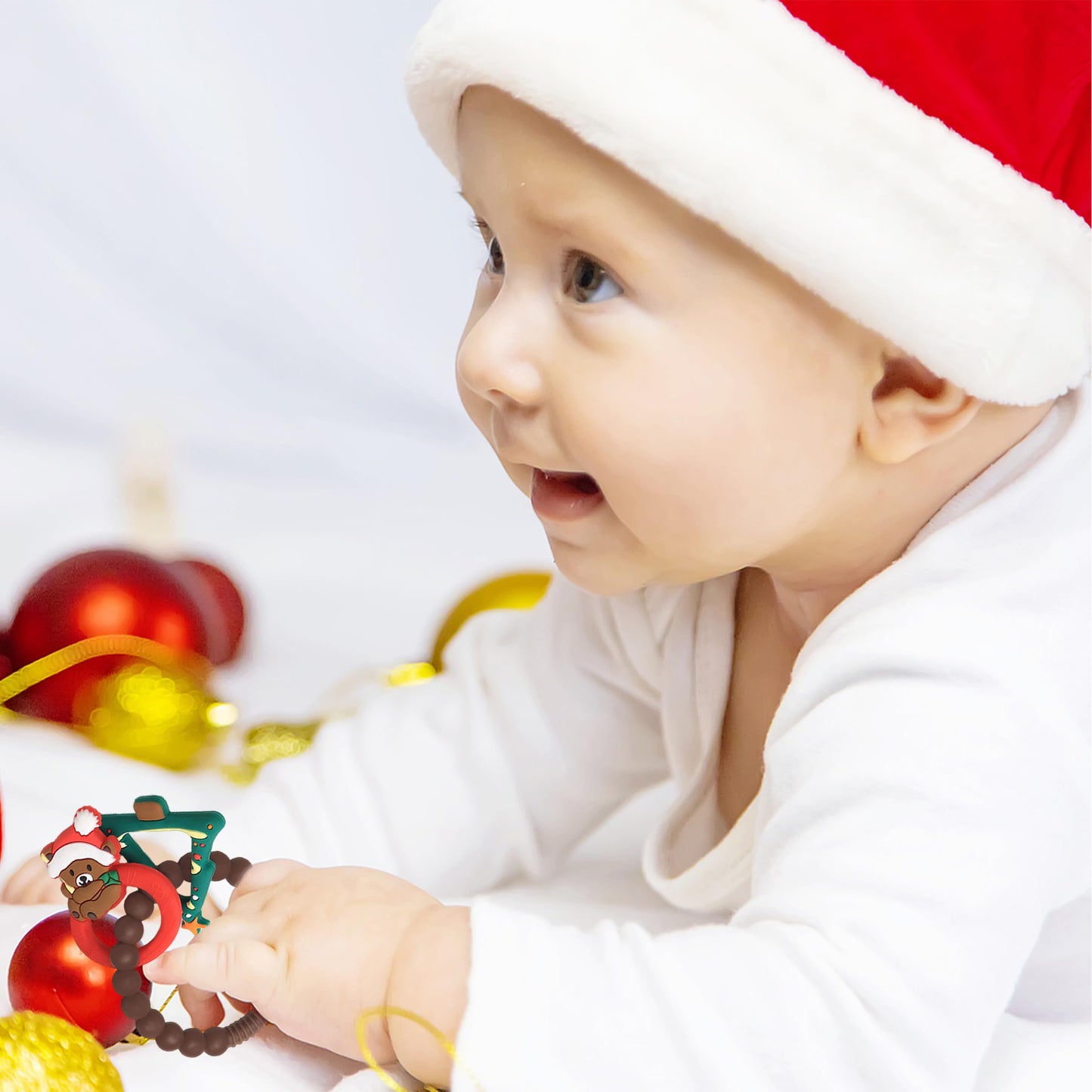 2pcs Christmas Baby Silicone Teether Christmas Tree and Bear Teething Ring Christmas Teething Toys Toddler Teething Chew Toys Ch