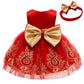 Baby Girls Embroidery Lace Dresses Toddler Ruffles Infant Easter Tutu Dress With Headwear (Red+Golden,70)