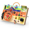 Busy Board Montessori Toys for Toddlers 1-3 with Steering Wheel, Lights & Switches, Wooden Driving Activity Board | Sensory Mont
