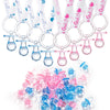 Zyflsq 24 Baby Shower Pacifiers Necklace, 30 Mini Acrylic Pacifiers Charm Gender Reveal Charm Party Favors Decorations (Pink And