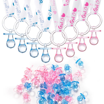 Zyflsq 24 Baby Shower Pacifiers Necklace, 30 Mini Acrylic Pacifiers Charm Gender Reveal Charm Party Favors Decorations (Pink And