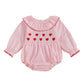 Mlpeerw My First Valentines Day Baby Girl Outfit Newborn Heart Smocked Bubble Romper Bodysuit Cute Valentines Day Clothes (Valen
