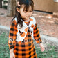 Fioukiay Toddler Girls'-Halloween-Outfit-Clothes-Dresses Set 2Pcs Long Sleeve Plaid Pumpkin Dress With Vest Coat (Orange, 2-3T)
