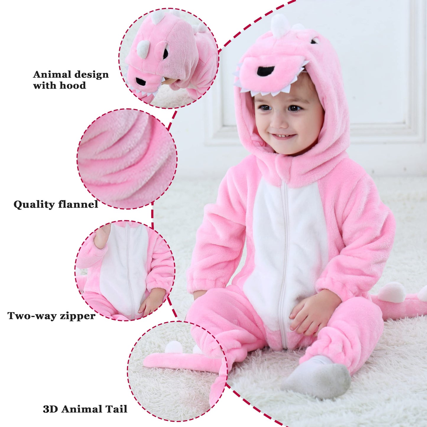 Tonwhar Kids' And Toddlers' Infant Tiger Dinosaur Animal Fancy Dress Costume Outfit Hooded Romper Jumpsuit (3.5-4.5 Years/Height