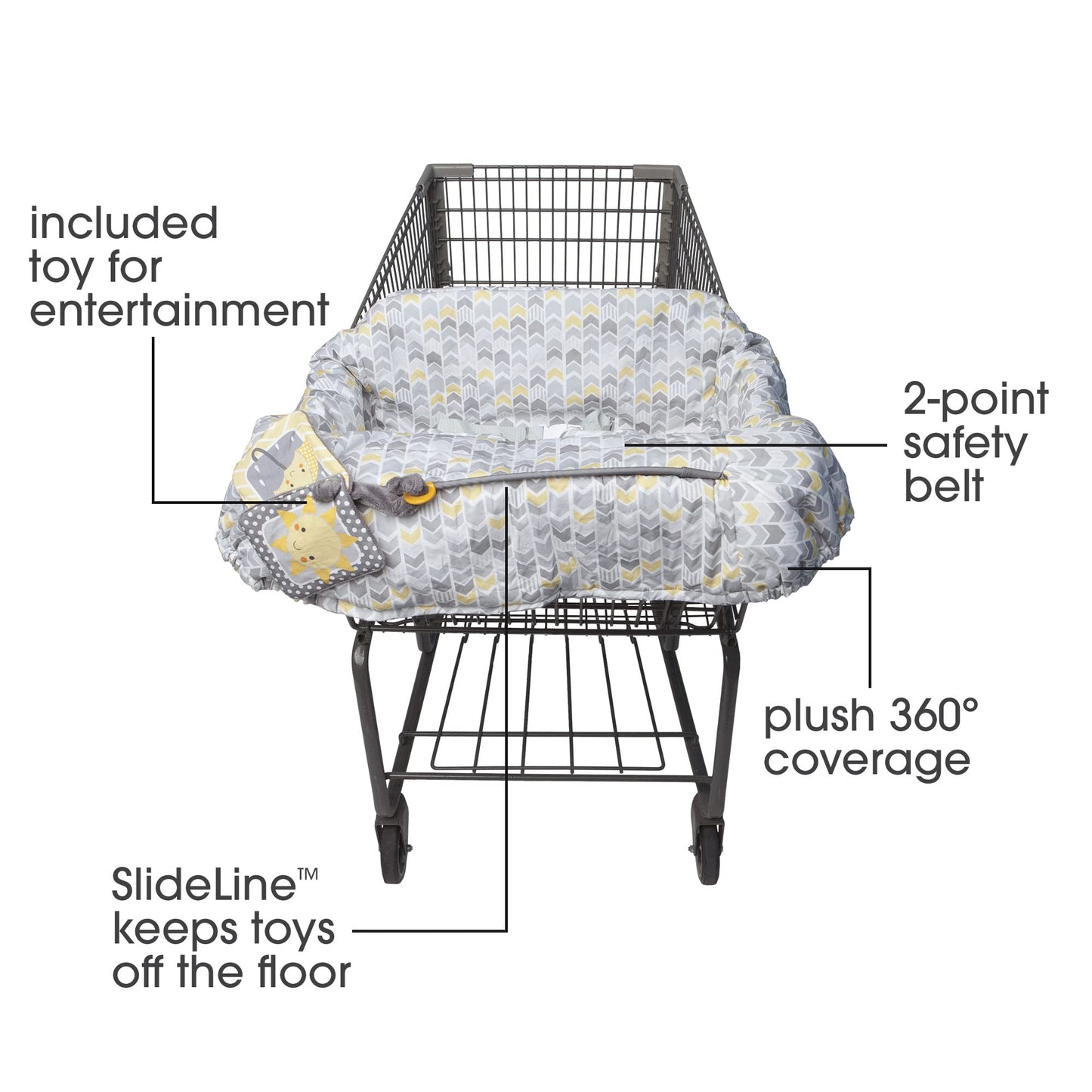 Boppy Shopping Cart And High Chair Cover, Sunshine Yellow And Gray Chevron With Changeable Slideline Sun Book Toy, Plush Comfort