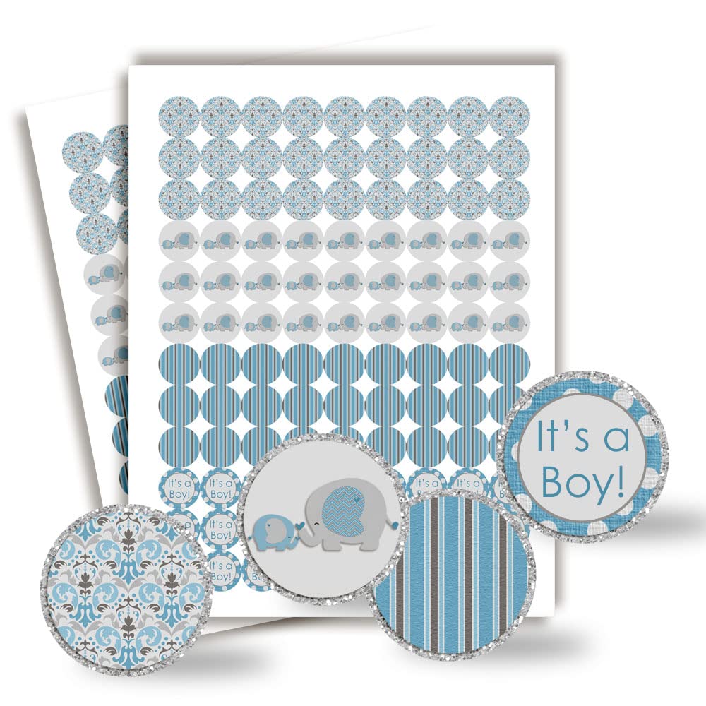 New Little Peanut Elephant Boy Baby Sprinkle Baby Shower Kiss Sticker Labels, 300 Party Circle Stickers Sized 0.75