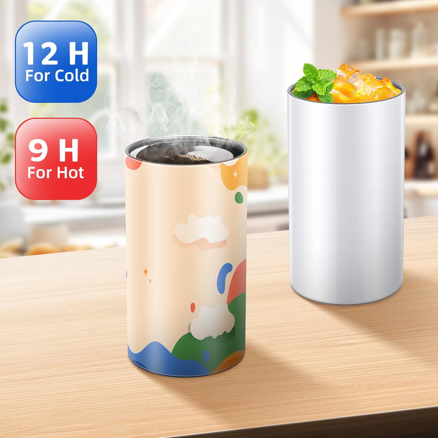 Rommeka Sublimation Sippy Cup Blank, 4 Pack 12Oz Kids Sublimation Tumblers With Straws, Insulated Straight Tumbler With Handle A