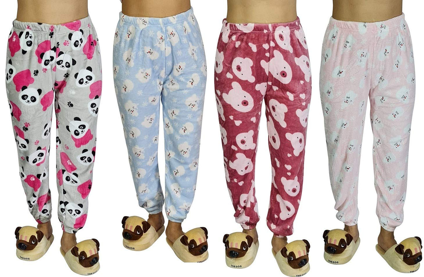 MUKHAKSH (Pack of 4 Girls Winter Woolen Printed soft & Warm Pyjama Pant Bottom Wear Lower Lounge Pant for Night Wear, Print & Co