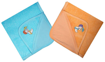 MITWA Enterprises Soft Cotton Baby Hooded Towels  Pack of 2 (Blue || Orange)
