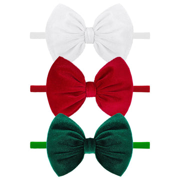 Yanjie Hairband - Handmade Stretchy Nylon Hairbands With 3 Green-Velvet Bows, Ideal For Baby Infants Toddlers Child, Unisex-B, 1