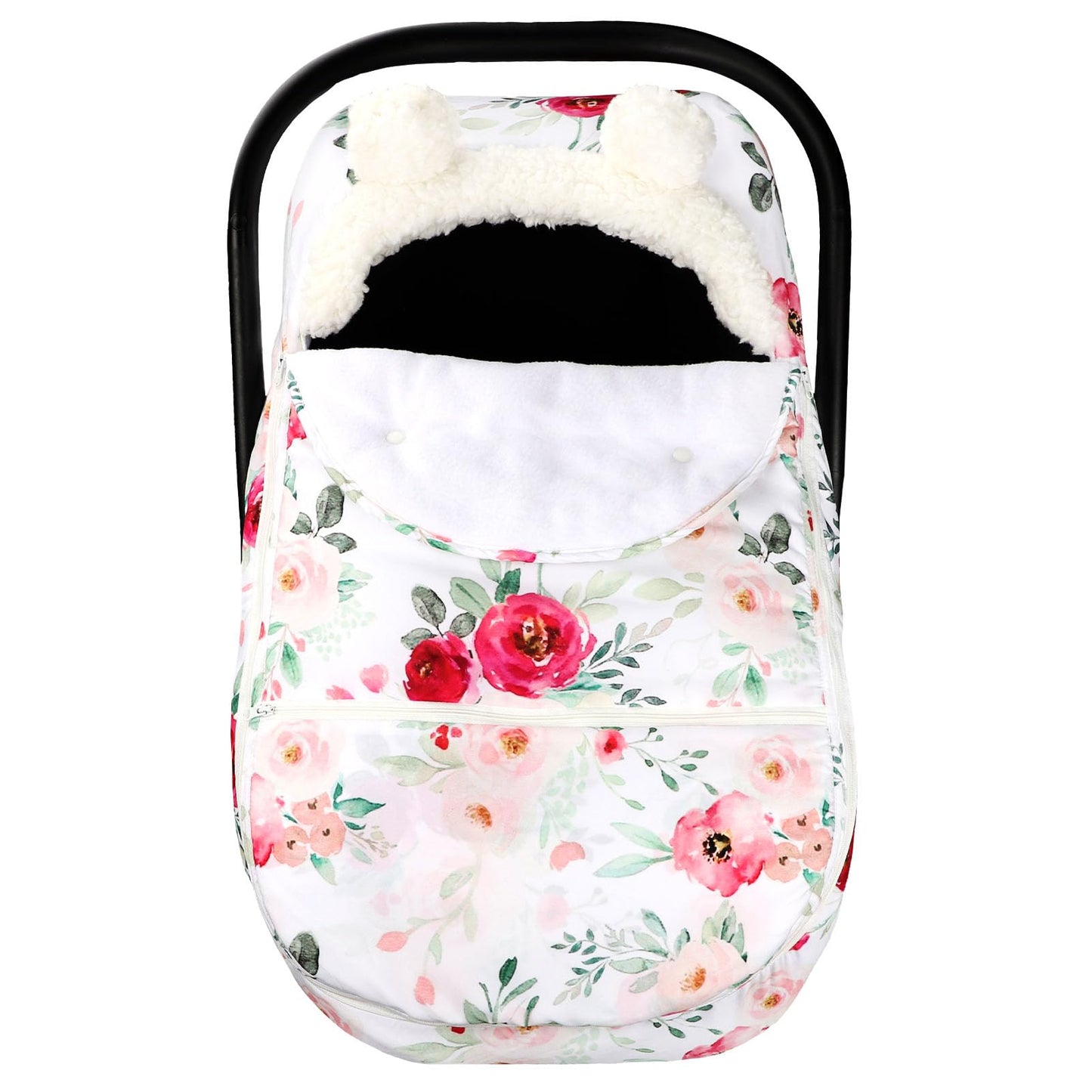 Car Seat Covers for Babies Winter, Flower Carseat Cover Girls, Zipped Cozy & Warm Cover, Universal, Ultra-Soft Breathable, Remov