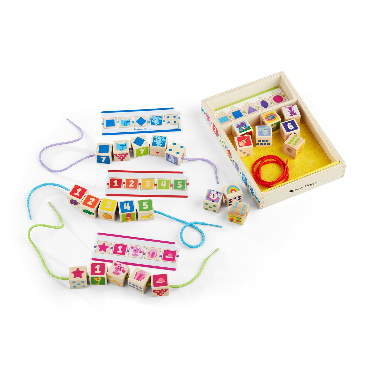 Melissa & Doug Blues Clues & You! Wooden Lacing Beads - 25 Beads, 4 Cords - FSC Certified