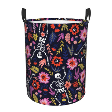 Pevtufa Dancing Skeletons Floral Garden Foldable Laundry Basket Organizer,Fabric Clothes Toy Storage Basket Nursery Hamper Stora