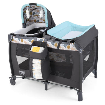 BABY JOY 5 in 1 Pack and Play, Portable Nursery Center Baby Playard w/Bassinet & Diaper Changing Table, Infant Bassinet Activity