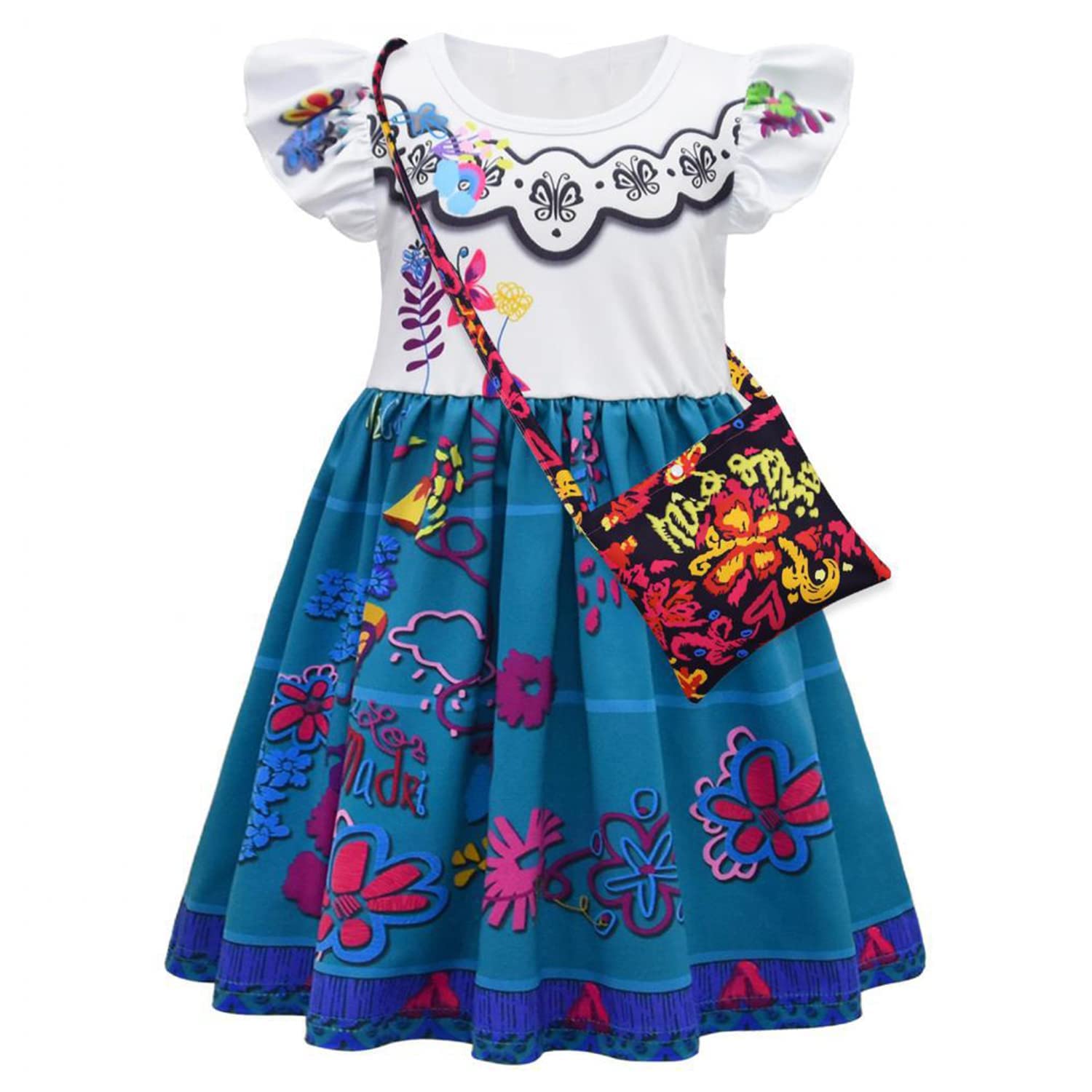 Cotrio Girls Mirabel Costume Outfits With Bag Madrigal Family Dress For Kids Halloween Cosplay Role Play Clothes Birthday Party