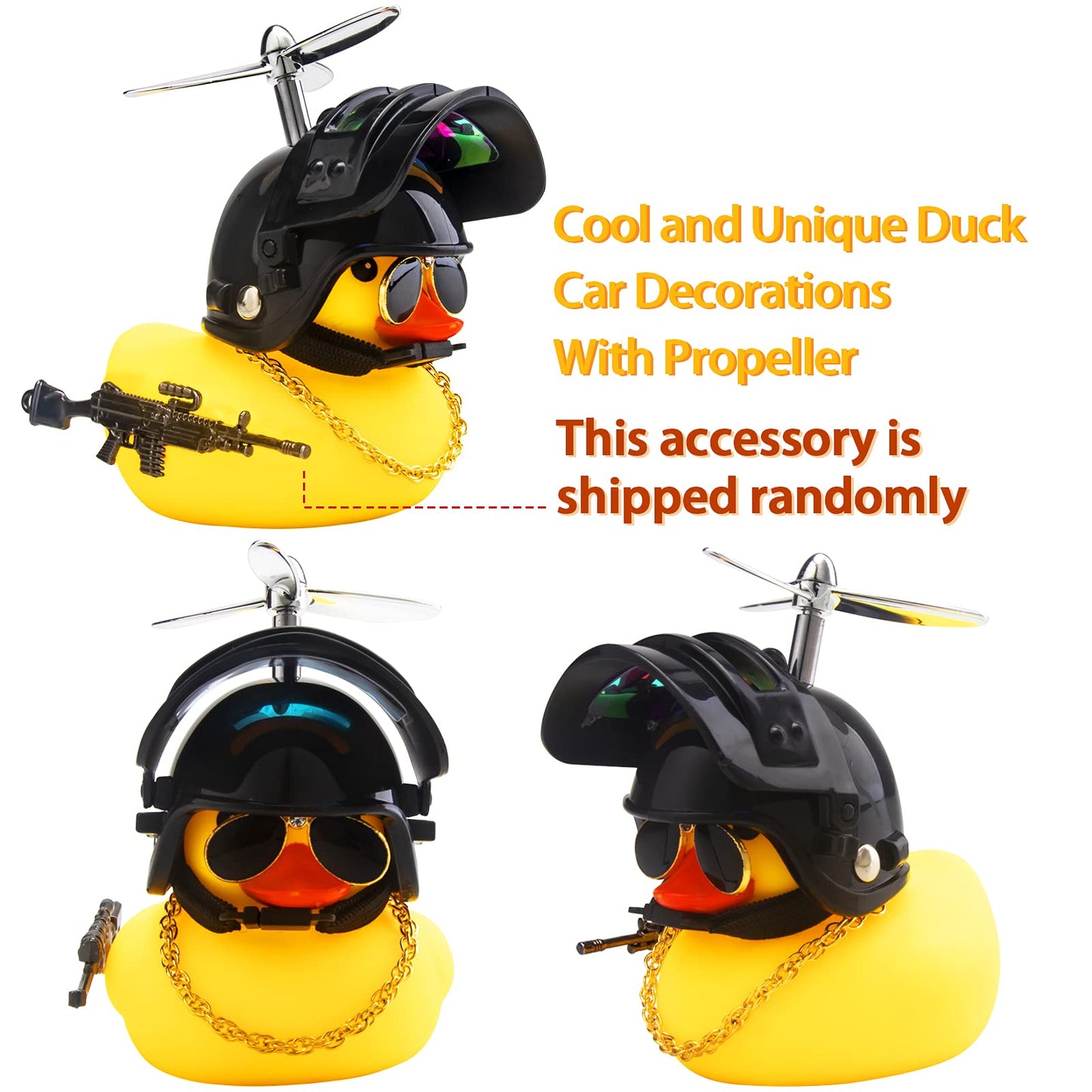 wonuu Rubber Duck Car Ornaments Cool Yellow Duck Car Dashboard Decorations Squeaky Glasses Duck with Propeller Helmet for Car cc