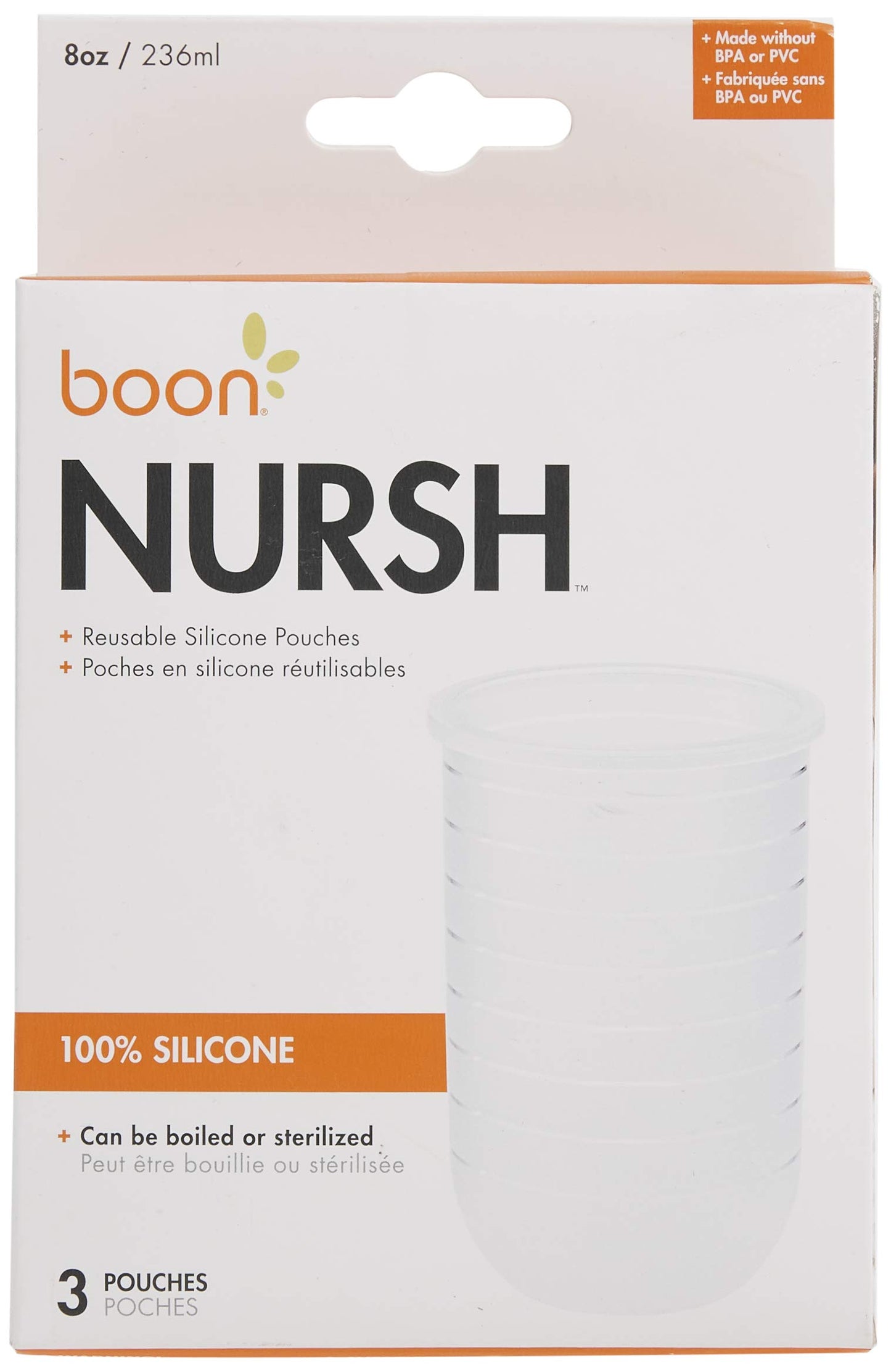 Boon Nursh Reusable Replacement Pouch With Collapsible Silicone Pouch Design - Everyday Baby Essentials - Stage 2 Medium Flow Ba