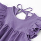 Lyxiof Toddler Baby Girl Cotton Linen Dress Ruffle Sleeve Halter Sleeveless Kids Casual Dresses Dark Purple 80Cm