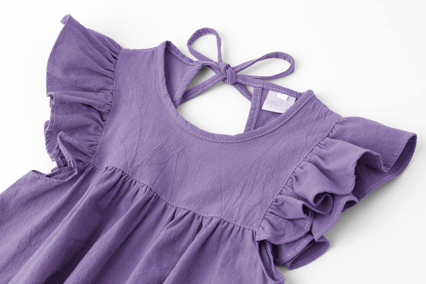 Lyxiof Toddler Baby Girl Cotton Linen Dress Ruffle Sleeve Halter Sleeveless Kids Casual Dresses Dark Purple 80Cm