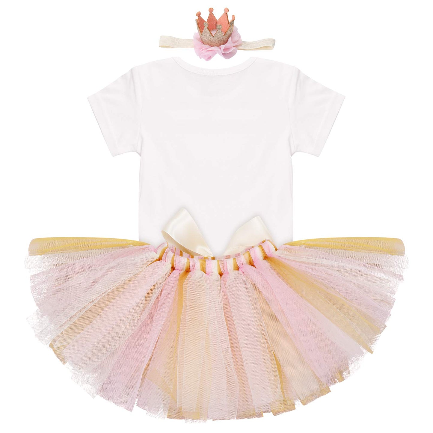 My 1/2 1St Birthday Outfit Baby Girls Shiny Crown Romper + Ruffle Tulle Skirt + Sequins Crown Flower Headband Glitter Party Dres