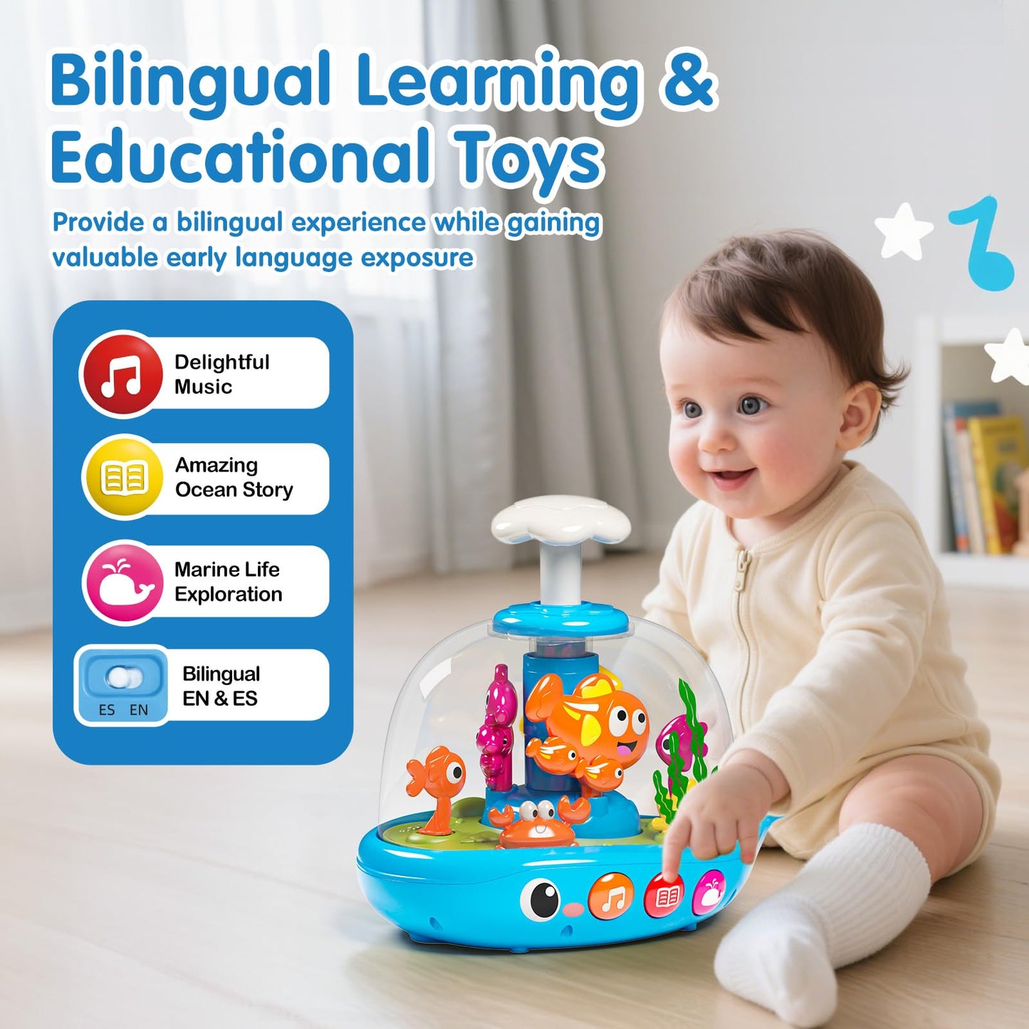 Baby Toys 6-12 Months, Press & Glow & Spin Infant Toys, Cause and Effect Baby Musical Toys Educational Toy for 1 Year Old, 1st B