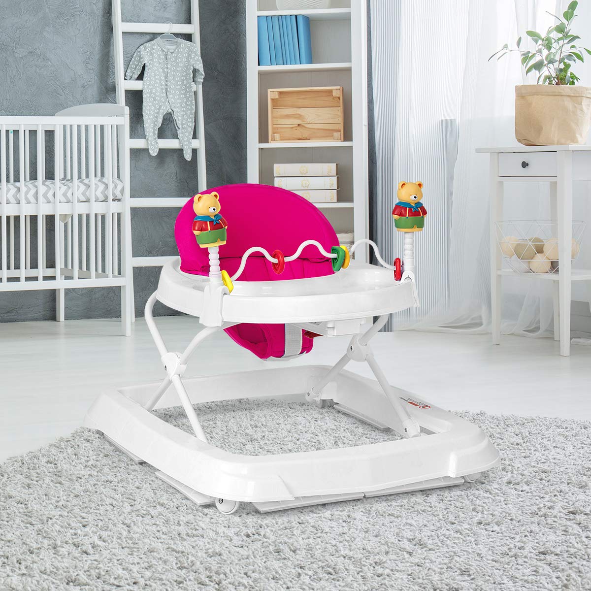 Honey Joy Baby Walker, Foldable Push Learning Walker Toy-Seated & Walk-Behind With Wheels, Interactive Piano & Pedants, Adjustab