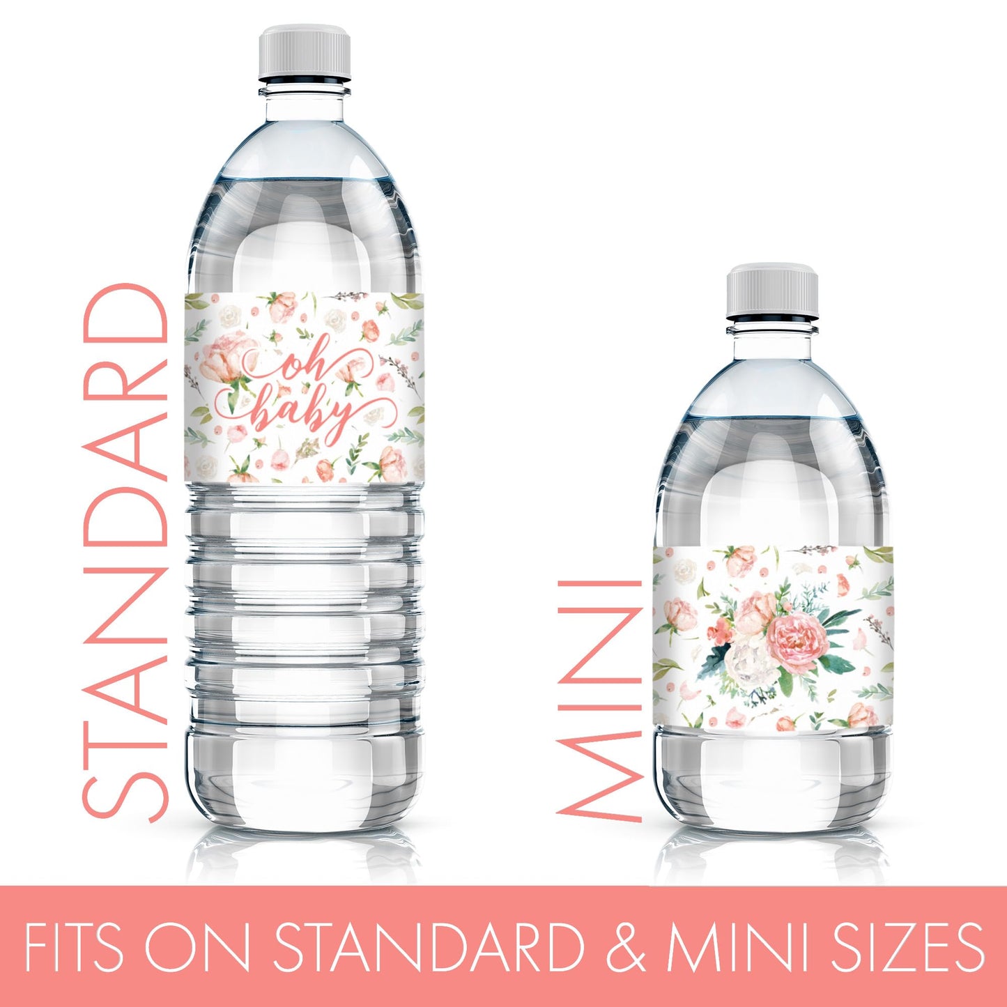 Baby In Bloom Baby Shower Water Bottle Labels, 24 Waterproof Stickers For Pink Floral Boho Girl Baby Shower