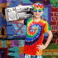 Xonyicos 4Pcs Hippie Costume For Kids Boys Girls 60S 70S Colorful Shirts Halloween Party Cosplay For 4-12Years (Rainbow Color, S