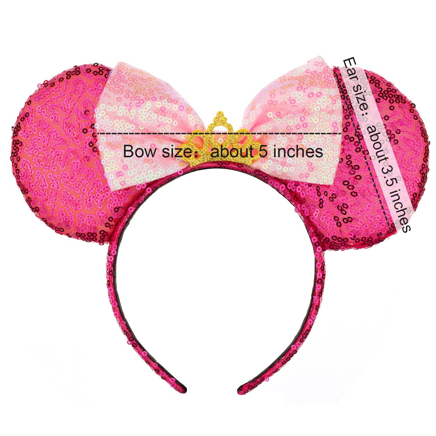 Foeran Mouse Ears Headbands Shiny Bows Mouse Ears Glitter Party Princess Decoration Cosplay Costume For Girls Women (Big Red/Pin