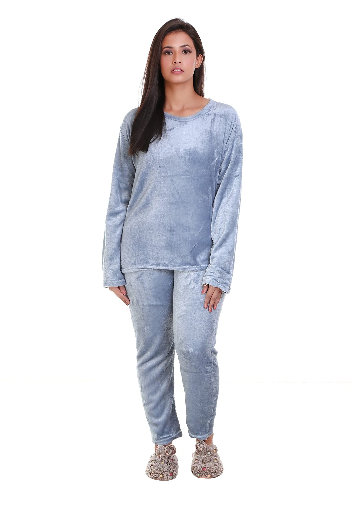 MUKHAKSH (Pack of 1 Set = 1 Pyjamas + 1 Top Girls Plain Blue Winter Woolen Fleece Night Suit (17 Years) Very Comfortale