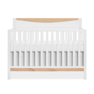 Dream On me Emerson 5-in-1 Convertible Full-Size Baby Crib in White & Vintage Oak, GreenGuard Gold & JPMA, Converts to Toddler, 
