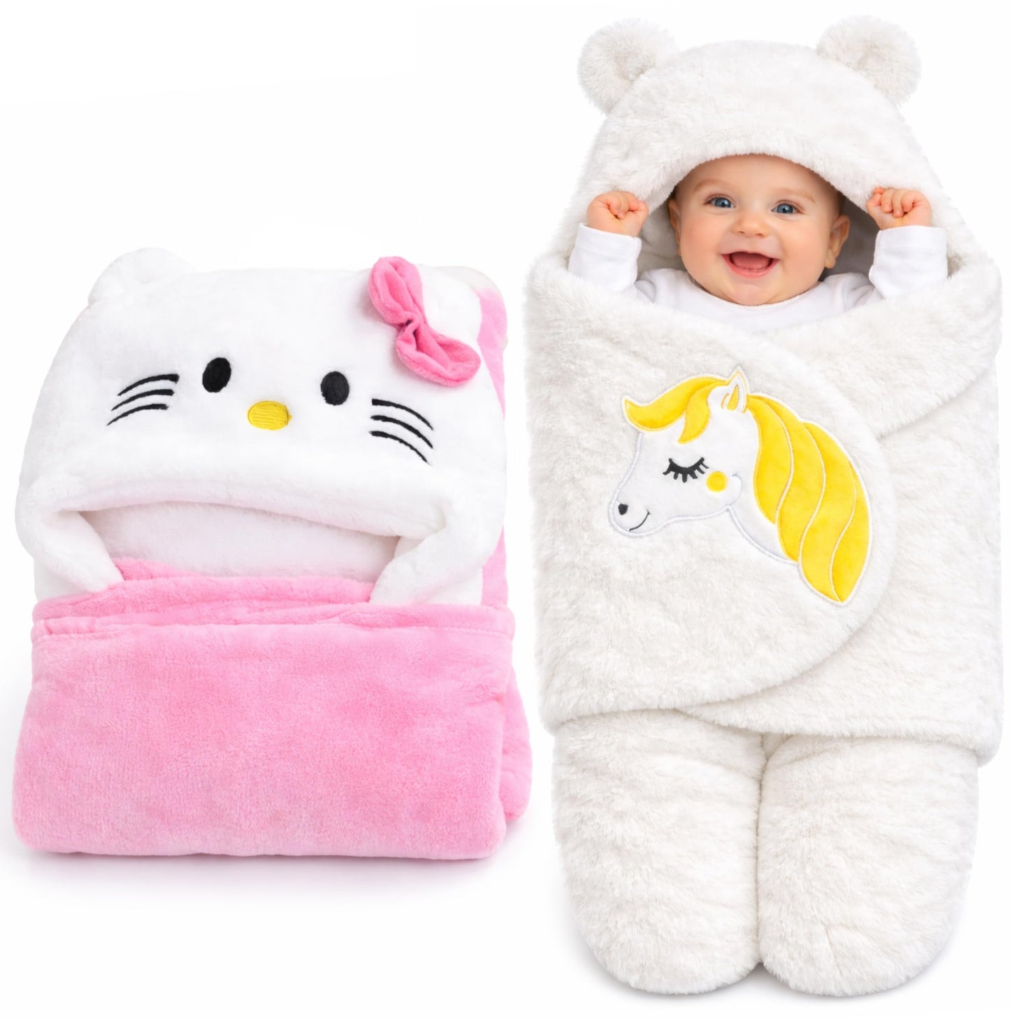 First Kick Baby Blankets New Born Combo Pack Of Hooded Wrapper Coral Polyester Sleeping Bag & Baby Bath Towel For 09 Months Bab