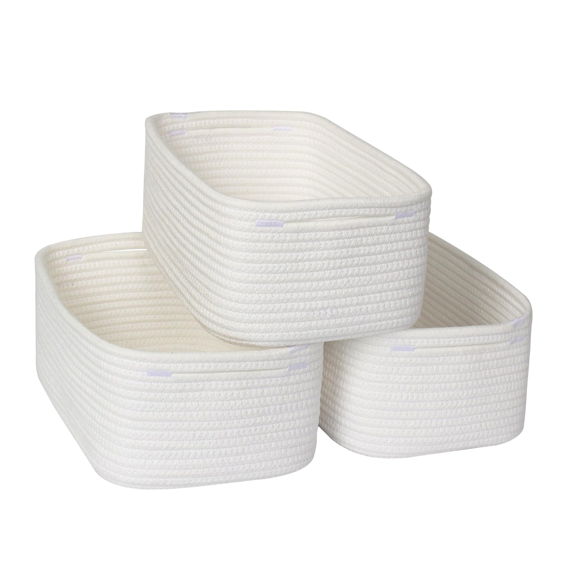 MEGASKET Storage Baskets for Shelves 3 Pack, Small Woven Cotton Rope Bins for Organizing, Cute Baby Nursery Decor Closet Organiz